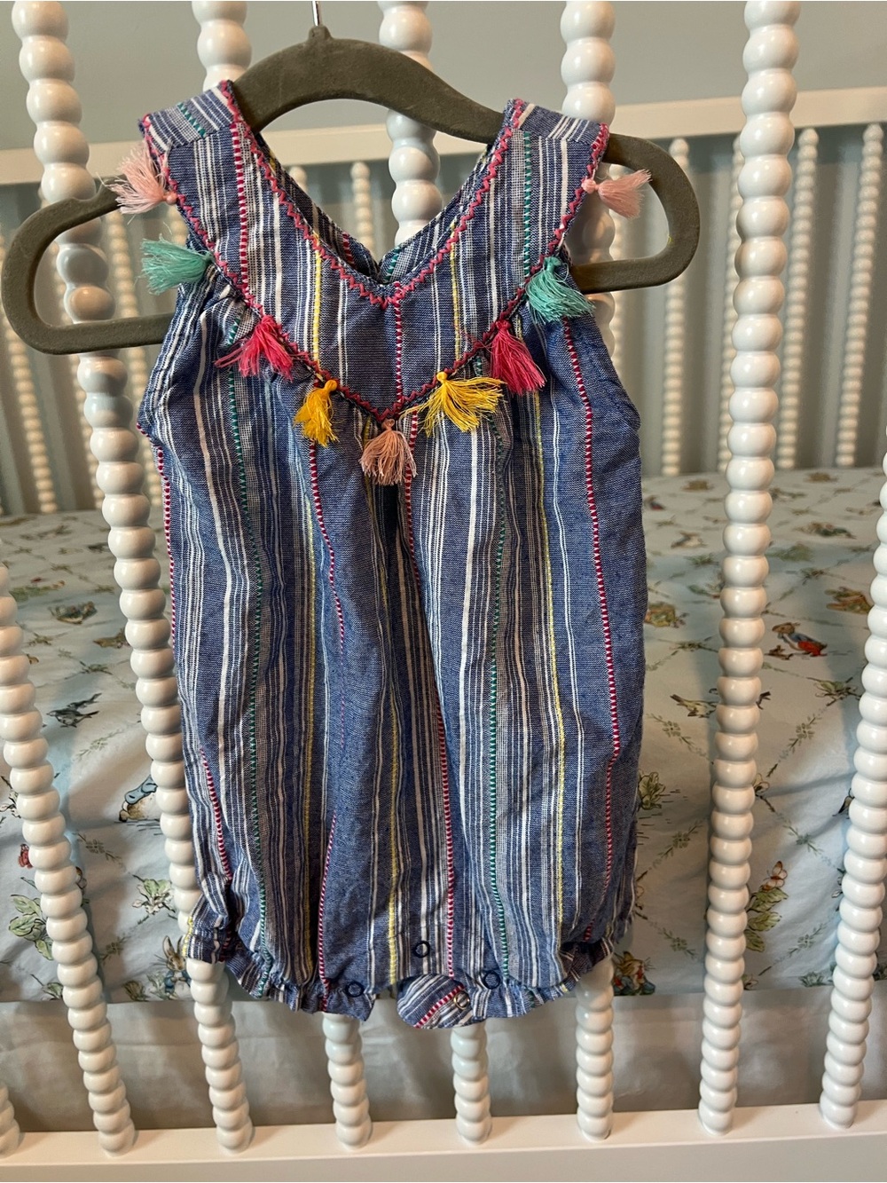 Striped Blue Tassel Baby Romper